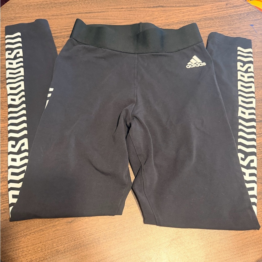Adidas Black Leggings with White Logo and Stripes